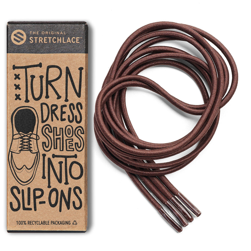 Dark Brown Round Elastic Dress Shoe Laces. Ships from USA.