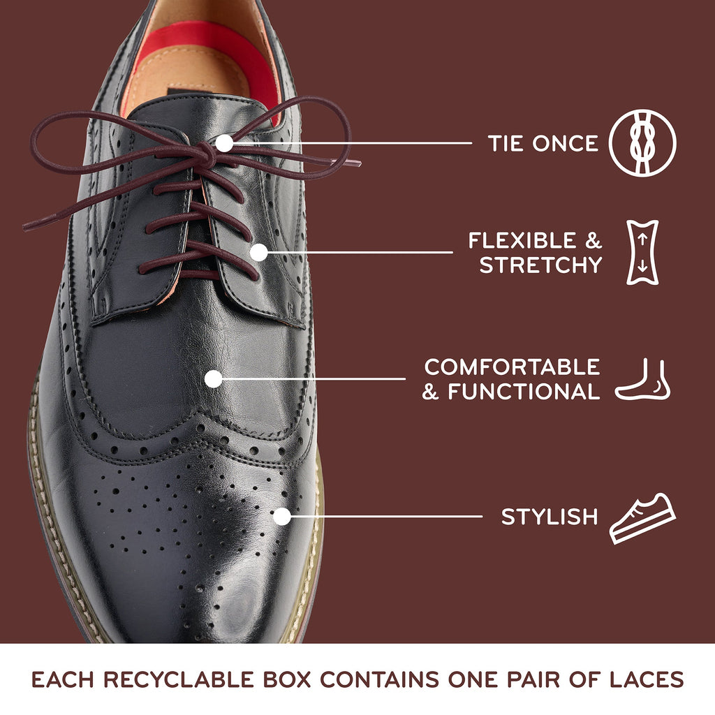 Dark Brown Round Elastic Dress Shoe Laces. Ships from USA.