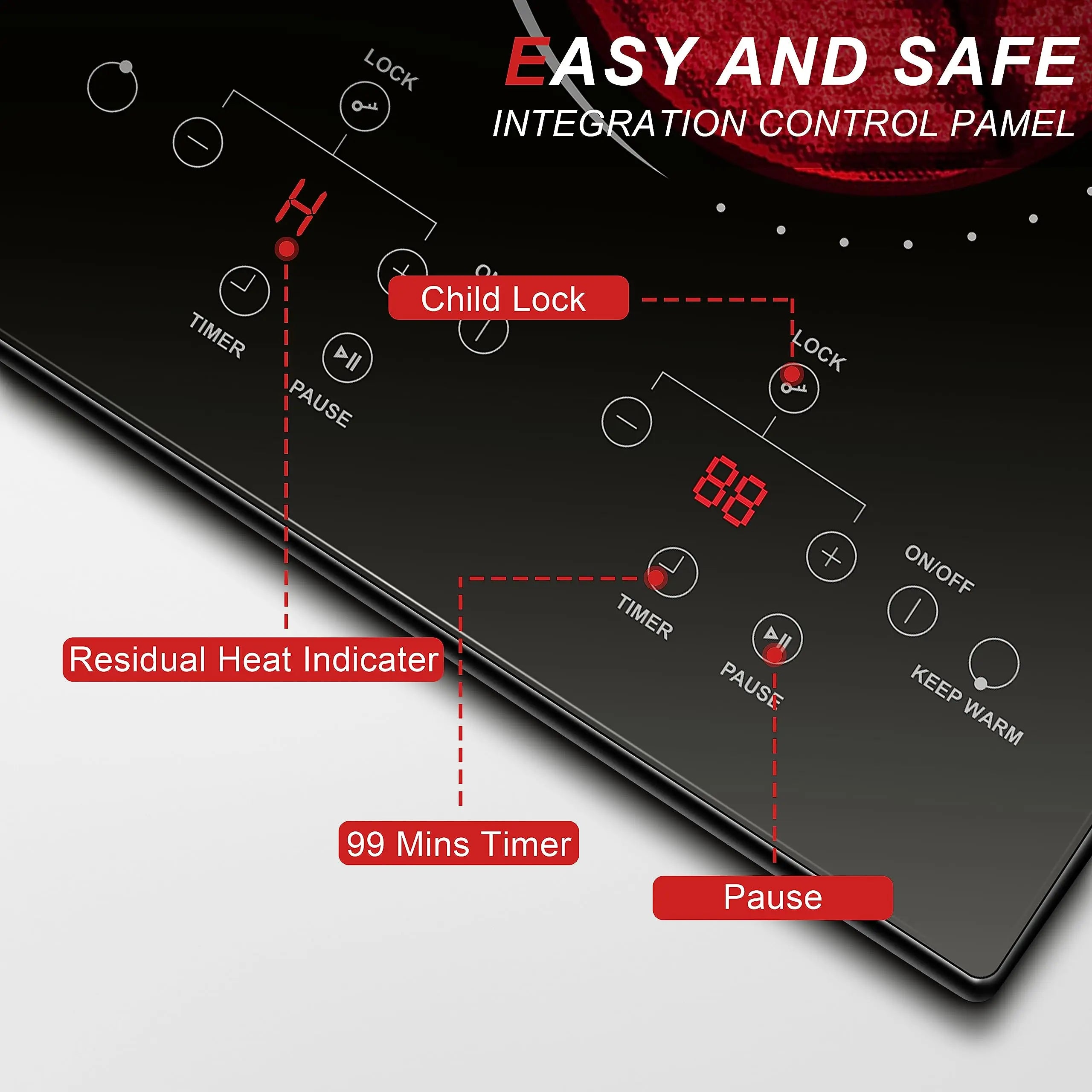 12 Inch 2 Burner Built-in Radiant Electric Stove，110v-120v Plug In，2000W，with Safety Lock, Timer, Over-Temperature Protection