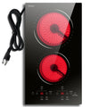12 Inch 2 Burner Built-in Radiant Electric Stove，110v-120v Plug In，2000W，with Safety Lock, Timer, Over-Temperature Protection