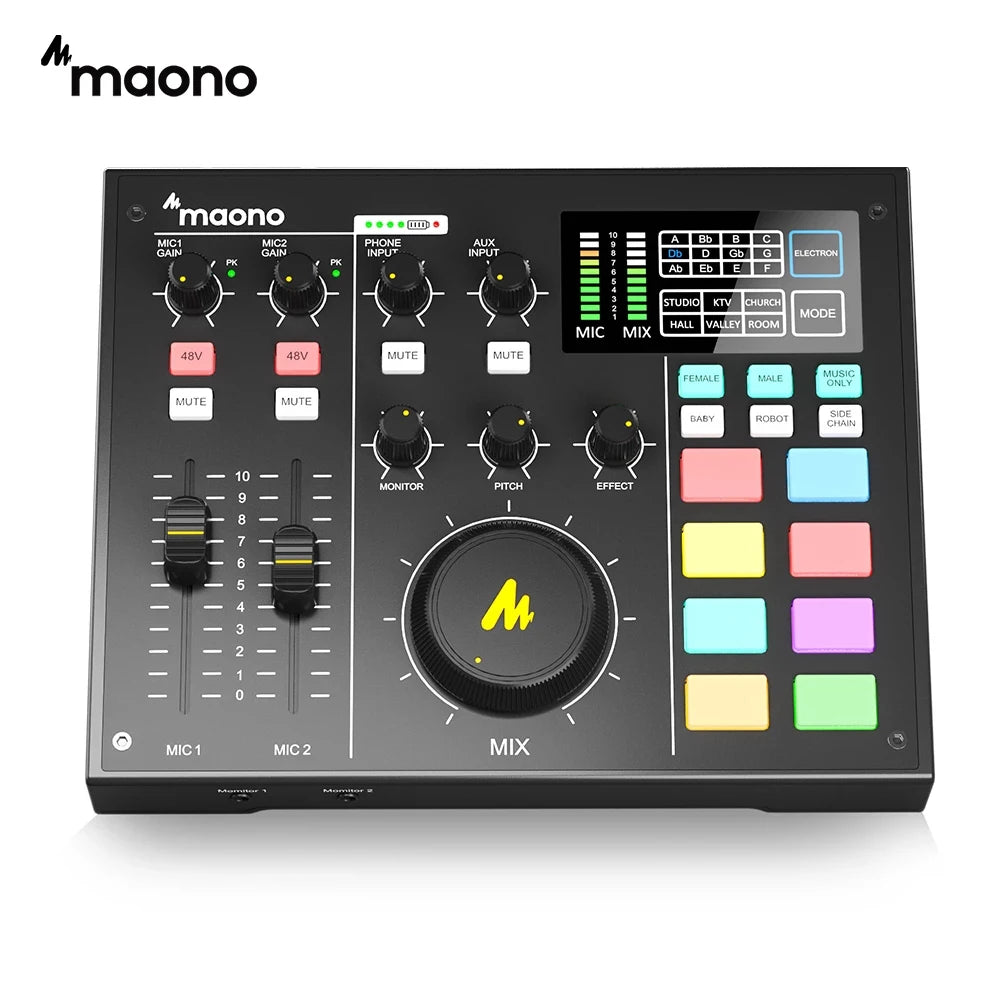 MAONOCASTER Audio Interface Podcast Equipment Studio Sound Card Mixer All-In-One Digital Podcaster For Streaming Youtube DJ