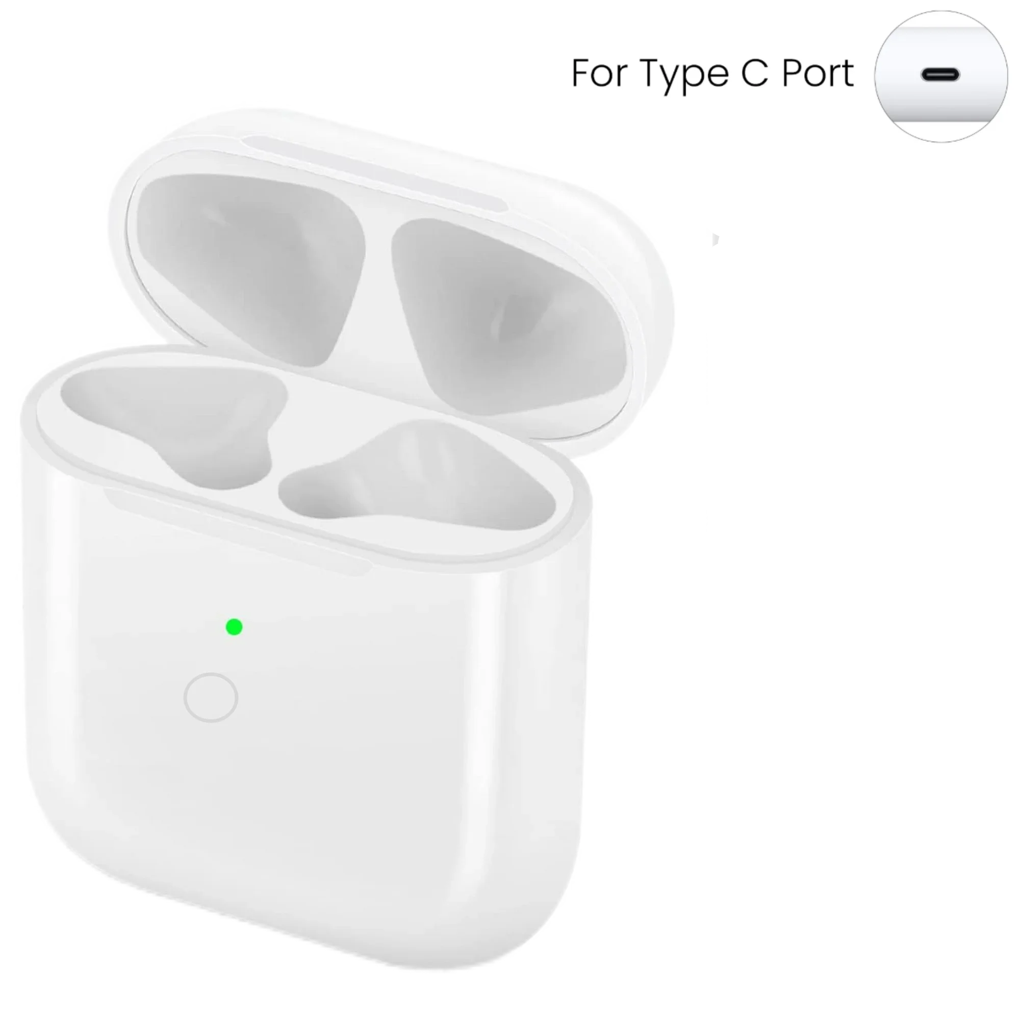 Wireless Charging Case For AirPods 1st & 2nd - 620mAh Bin Charger Box W/ Bluetooth Sync Button ,For IOS/Type-C Port, No Earbud