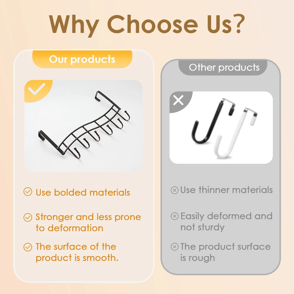 Creative Single Row Iron Wall 6 Hook Flexible Metal Coat Hanger for Living Room Bedroom Door No Punching Required Clothing Rack