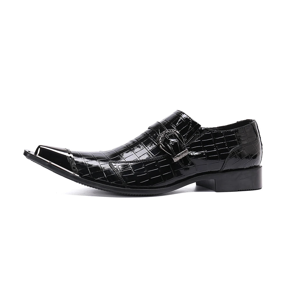 NA383 Luxury Man Shoes Pointed Toe Genuine Leather Crocodile Dress Shoes Men Black Vintage Party/Weding Shoes Male, 38-46
