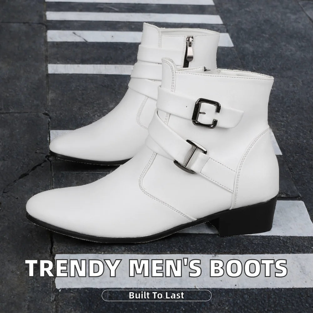 Trendy Western Ankle Microfiber Leather Men's Boots ZIP Closure Anti-Slip Summer Autumn Winter Size 39-47 Solid Rubber Outsole