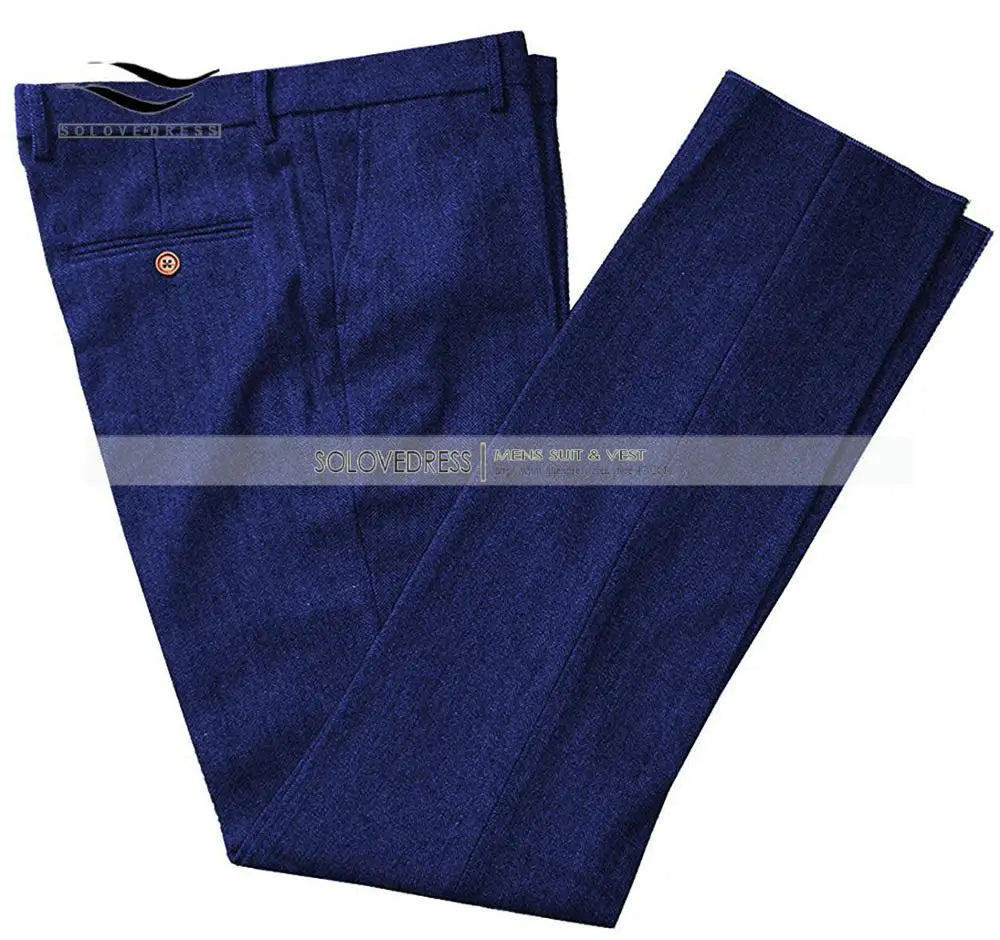 Classic mens pants Tweed Herringbone pants men dress pants Casual suit Trousers for wedding party Tailored Fit Brown Pants