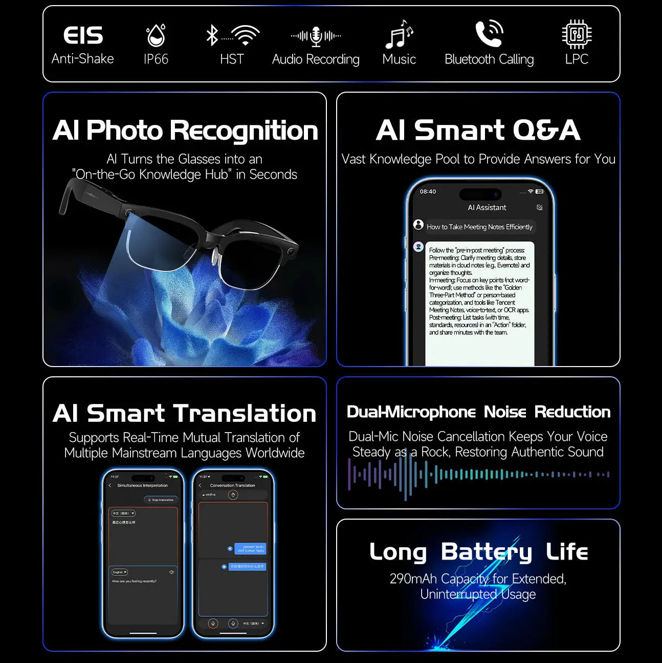 W630 Smart AI Glasses with 8MP HD Camera Video Recording WIFI Transmission Real-time Translation Smart Wearable Headset