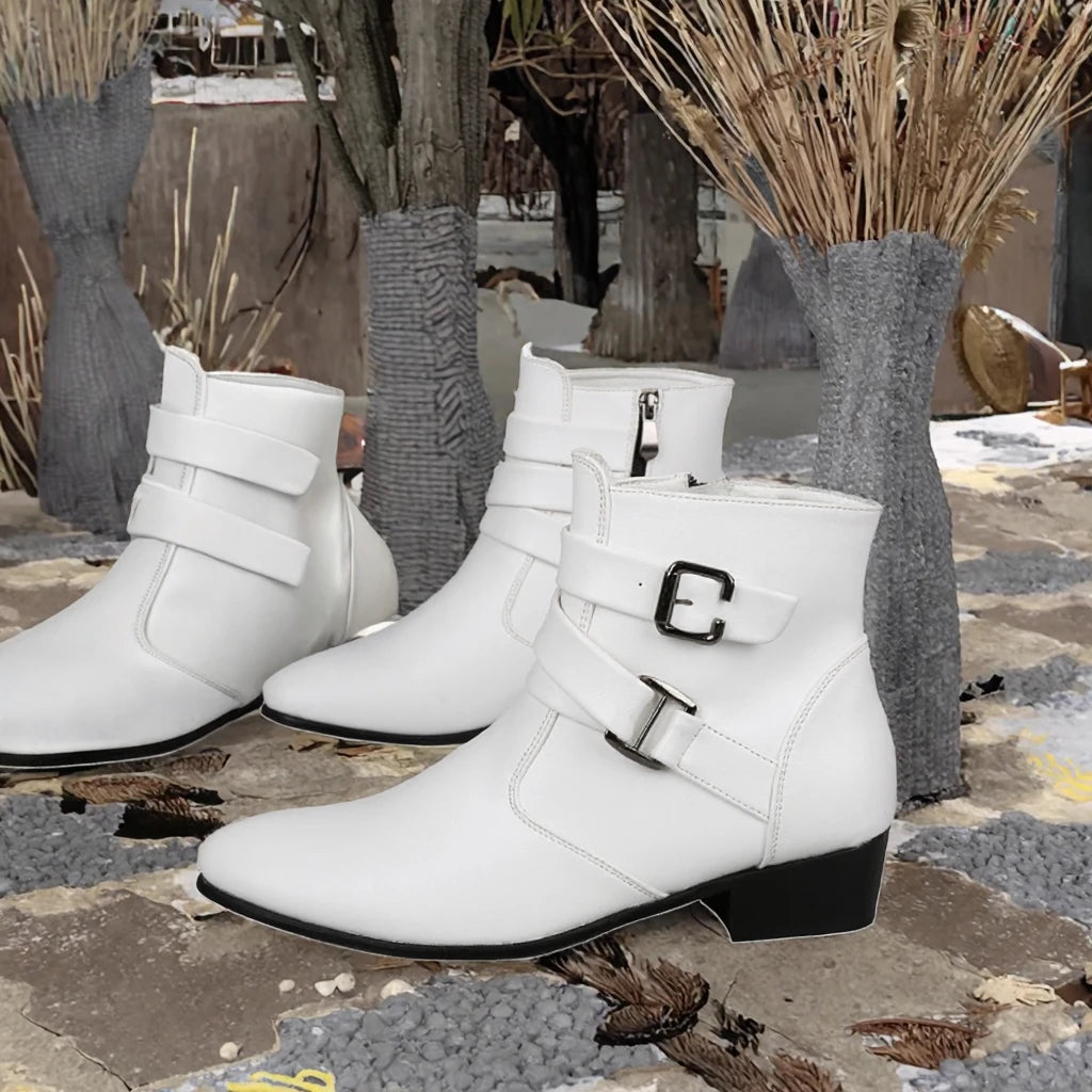 Trendy Western Ankle Microfiber Leather Men's Boots ZIP Closure Anti-Slip Summer Autumn Winter Size 39-47 Solid Rubber Outsole