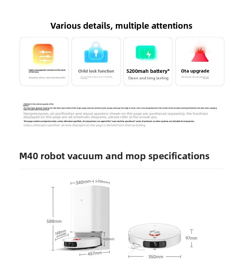 M40 Intelligent Hotel Floor Cleaning Robot-All-in-One Sweeping Mopping Suctioning Ultra-Thin Design High Suction Power Plastic