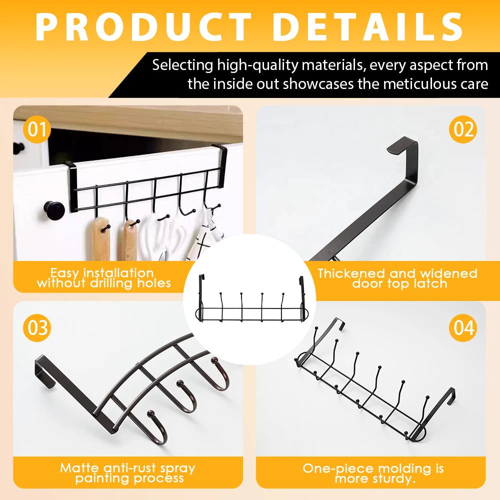 Creative Single Row Iron Wall 6 Hook Flexible Metal Coat Hanger for Living Room Bedroom Door No Punching Required Clothing Rack