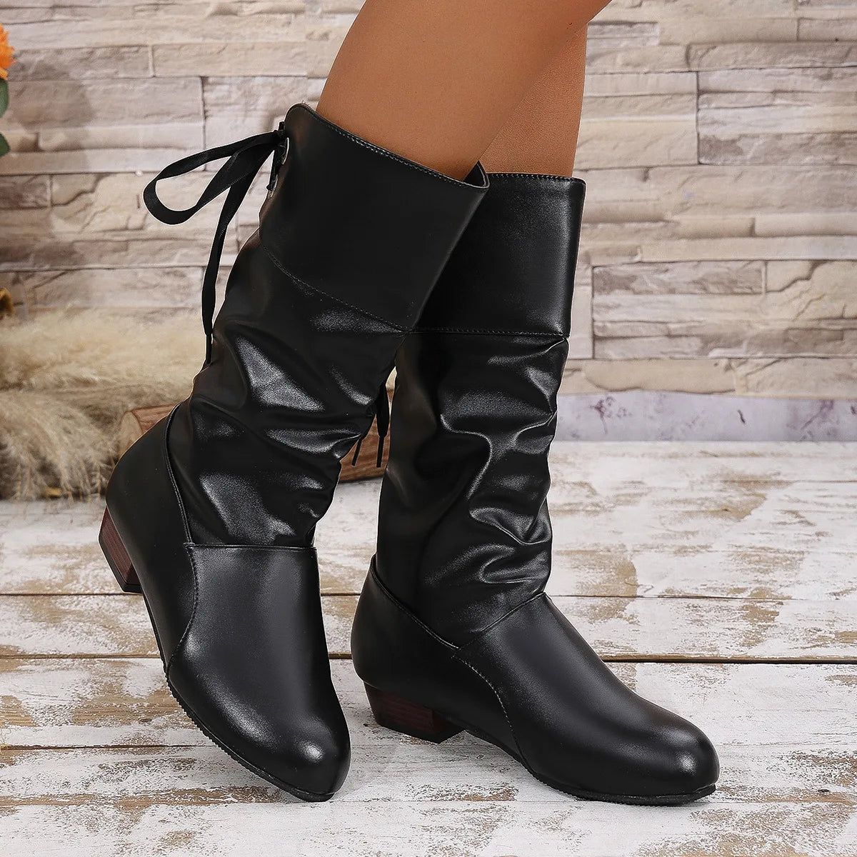 QLFashion2024 Autumn And Winter Extra Large Size Student Knight Boots Supply Low Heel Round Head Back Lace Warm Women 231