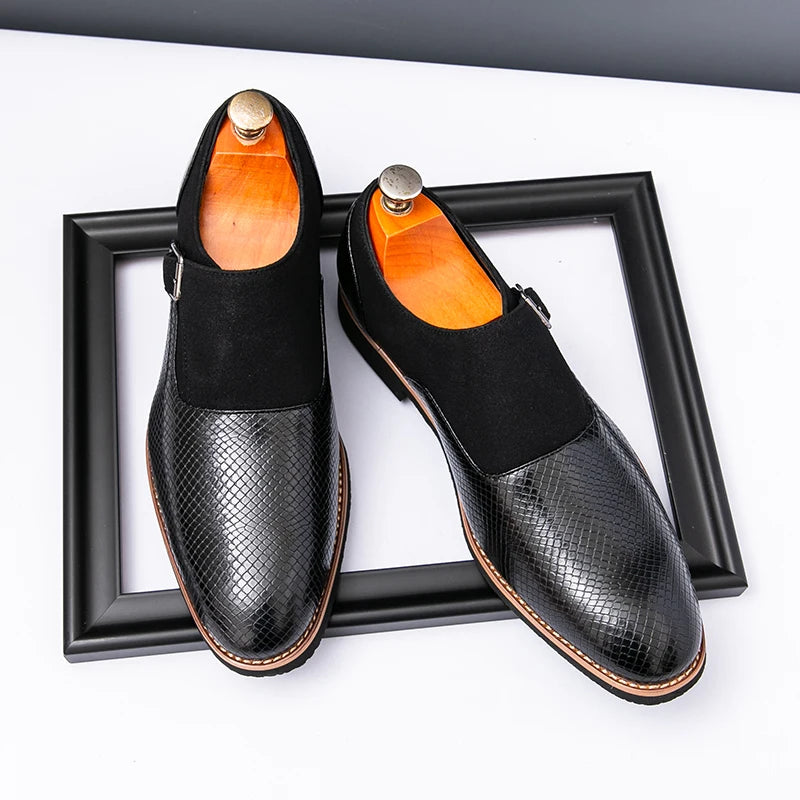Vintage Men's Shoes Buckle Shoes Pu Leather Breathable  Casual Business Dress Wedding Business Dress Shoes Pointed Toe