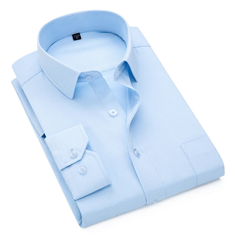 Plus Size S to 8xl formal shirts for men striped long sleeved non-iron slim fit dress shirts Solid Twill Social Man's Clothing