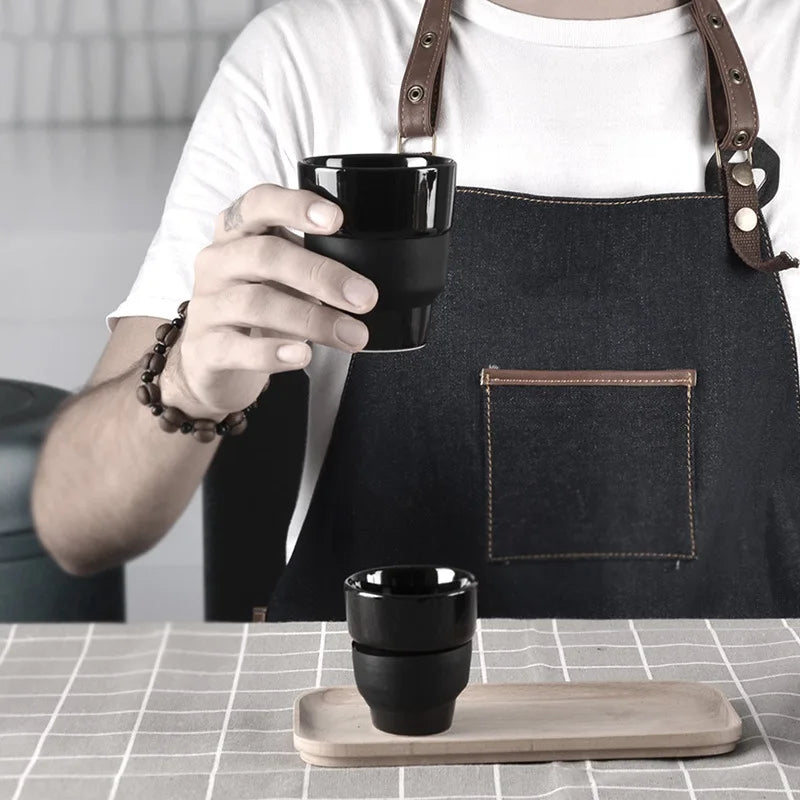 Barista Couple Coffee Cup 80/160ml Ins-style Espresso Kettle Ceramics Creative Couple Tea Water Mug Black Glaze Container