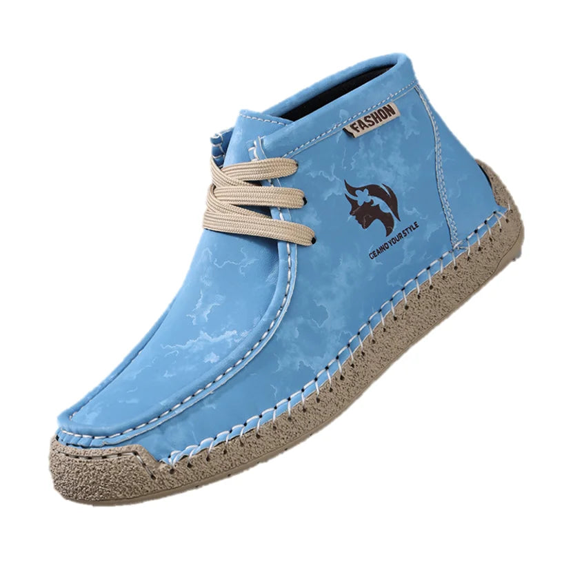 Factory Supply Accept OEM Service Handmade Stitched Microfiber Leather Comfortable Slip-On Middle Top Men Casual Sneaker Boots