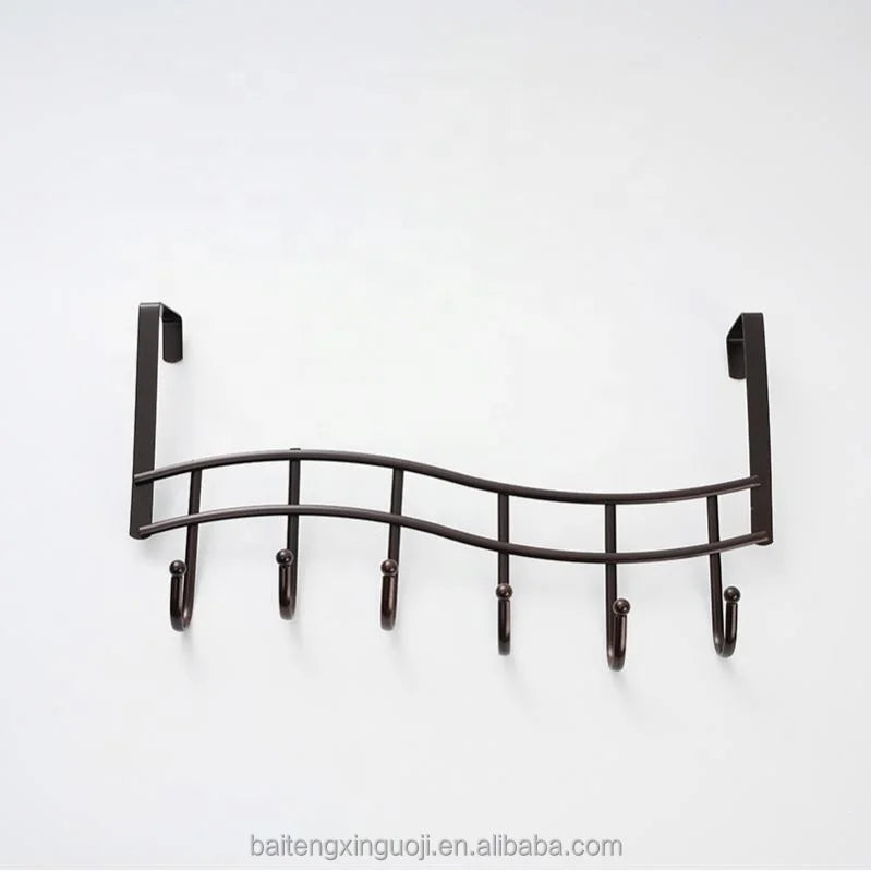 Creative Single Row Iron Wall 6 Hook Flexible Metal Coat Hanger for Living Room Bedroom Door No Punching Required Clothing Rack