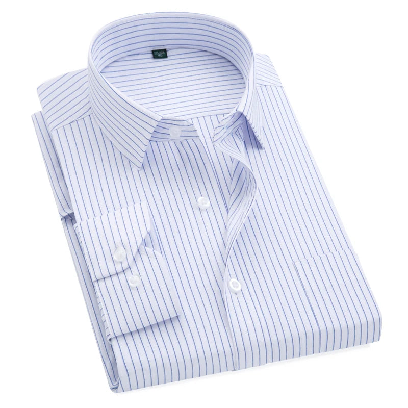 Plus Size S to 8xl formal shirts for men striped long sleeved non-iron slim fit dress shirts Solid Twill Social Man's Clothing