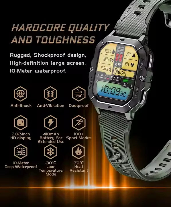 C28 Outdoor Waterproof 2.02 Inch Men BT Call Large Memory Sports Smartwatch 410mAh Large Battery Smart Watch 2026