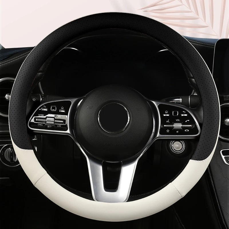Car Anti-Slip Leather Steering Wheel Cover Universal Car Steering Wheel Protective Cover Fashion Style 38cm Shape O D