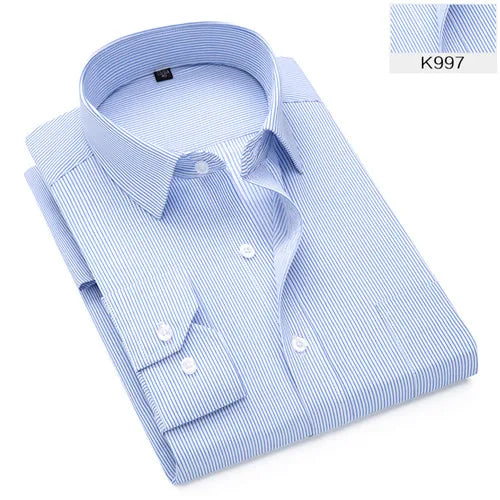 Plus Size S to 8xl formal shirts for men striped long sleeved non-iron slim fit dress shirts Solid Twill Social Man's Clothing