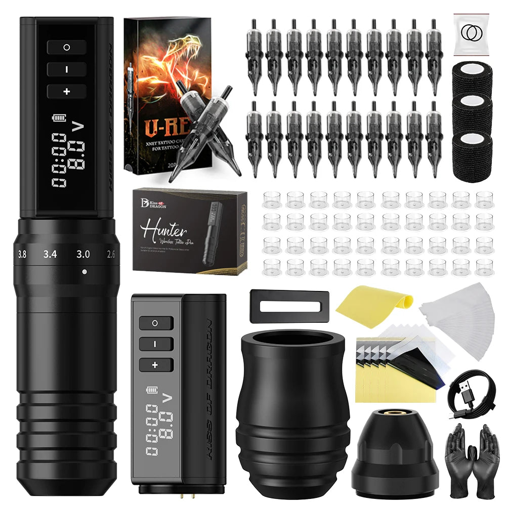 XNET 2.2-4.2mm Adjustable Stroke Professional Tattoo Gun Set Wireless Tattoo Pen Machine Complete Full Kit Set for Artists