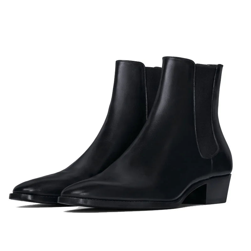 2025 Summer Cross-Border Export Men's Genuine Leather Chelsea Boots Pointed Toe Business Style High-Top Slip-On for Winter