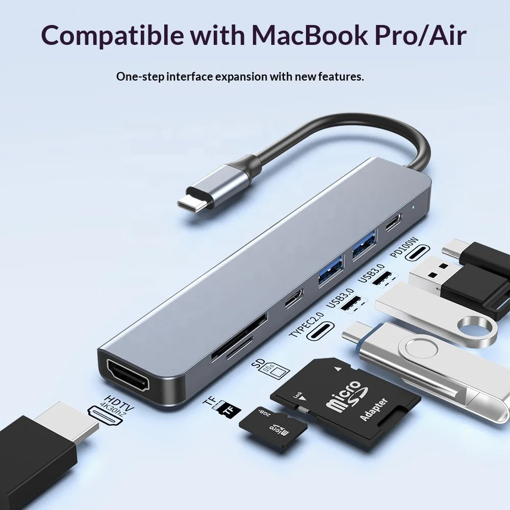 Cross-border Type-C 10-Port Aluminum Alloy Docking Station Hub Splitter USB3.0 for 2.0 for HD 4K Screen Mirroring Device Stock