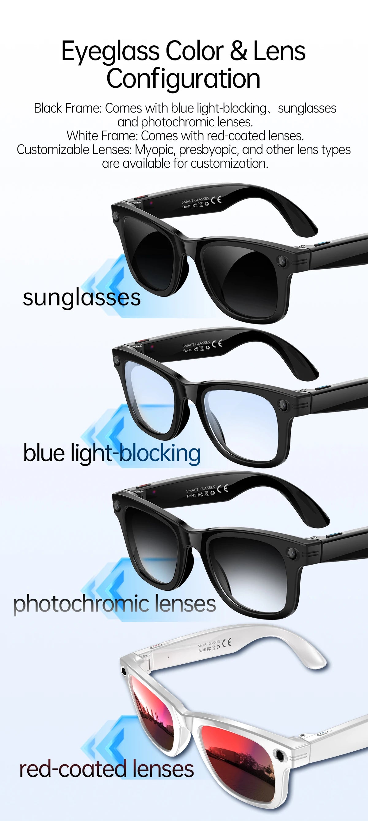 W620 AI Smart Glasses 5MP Camera Optical Image Stabilization WiFi Transfer  IP66 Waterproof