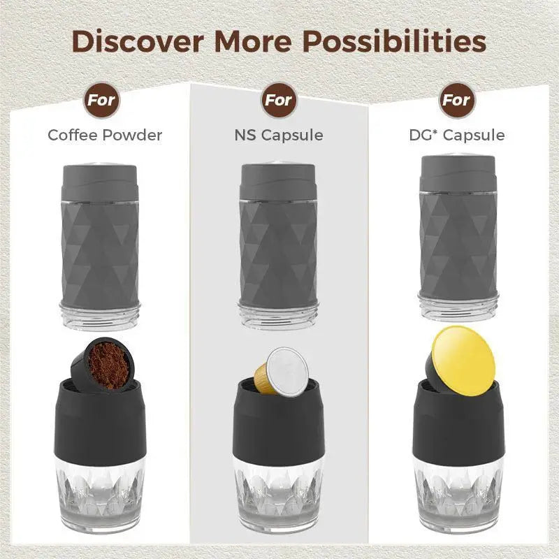 CAFELFFE Hand-powered Small 3-in-1 Compatible NES/DG Coffee Capsules Ground Coffee Semi-Automatic Portable Coffee Outdoor Car
