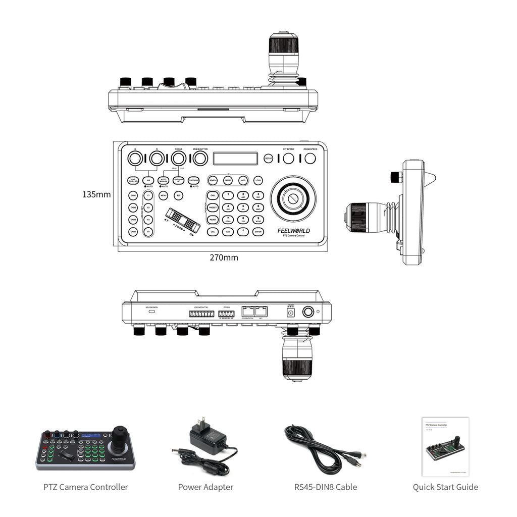 FEELWORLD KBC20N PTZ Camera Controller Joystick Multi-Protocol Control Keyboard PoE Supported OEM/ODM Service for Live Streaming