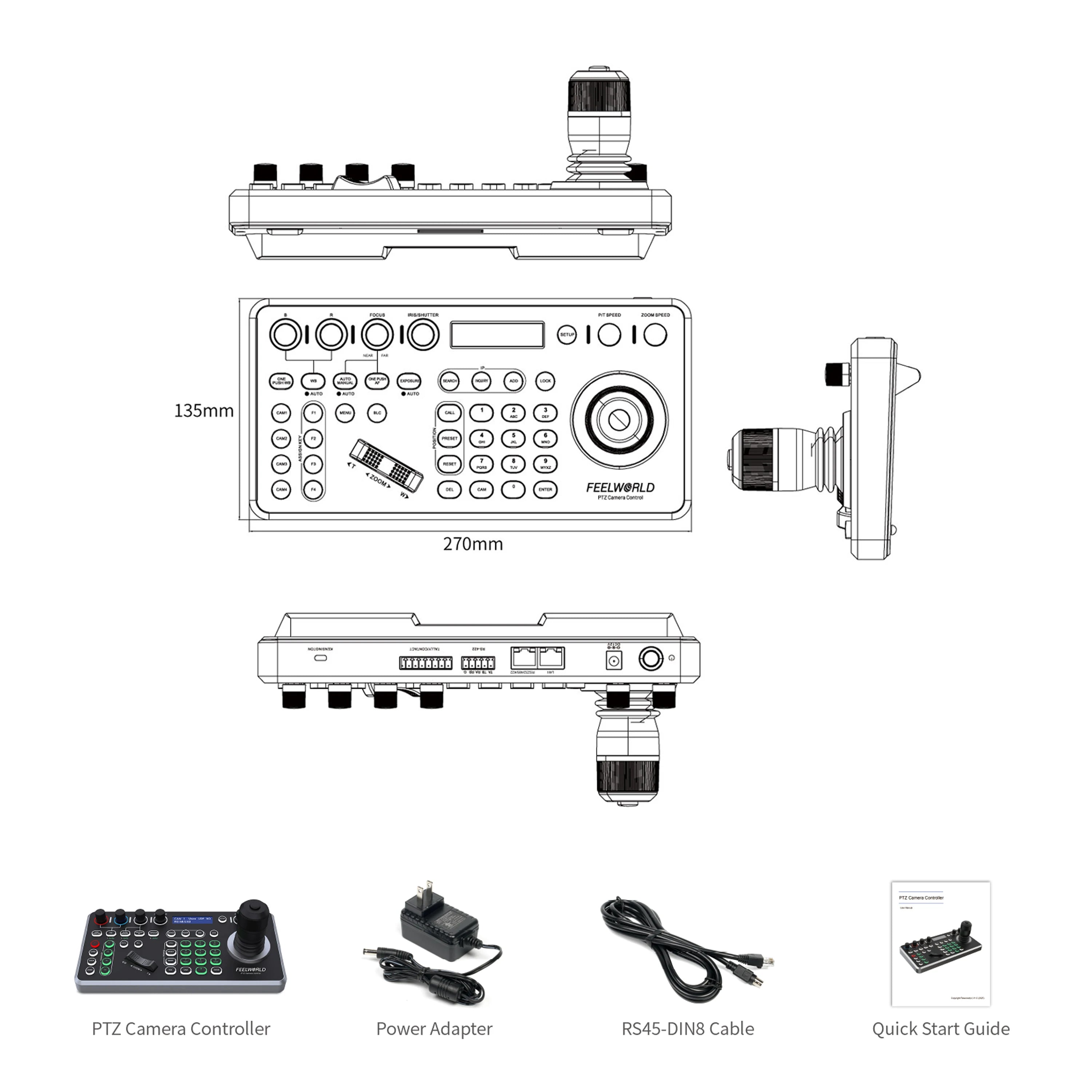 FEELWORLD KBC20N PTZ Camera Controller Joystick Multi-Protocol Control Keyboard PoE Supported OEM/ODM Service for Live Streaming