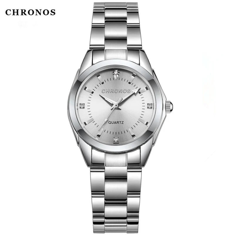 CHRONOS Stainless Steel Fashion Women's Wristwatch Luxury Waterproof Ladies Watch Business Rhinestone Watches For Female Gift