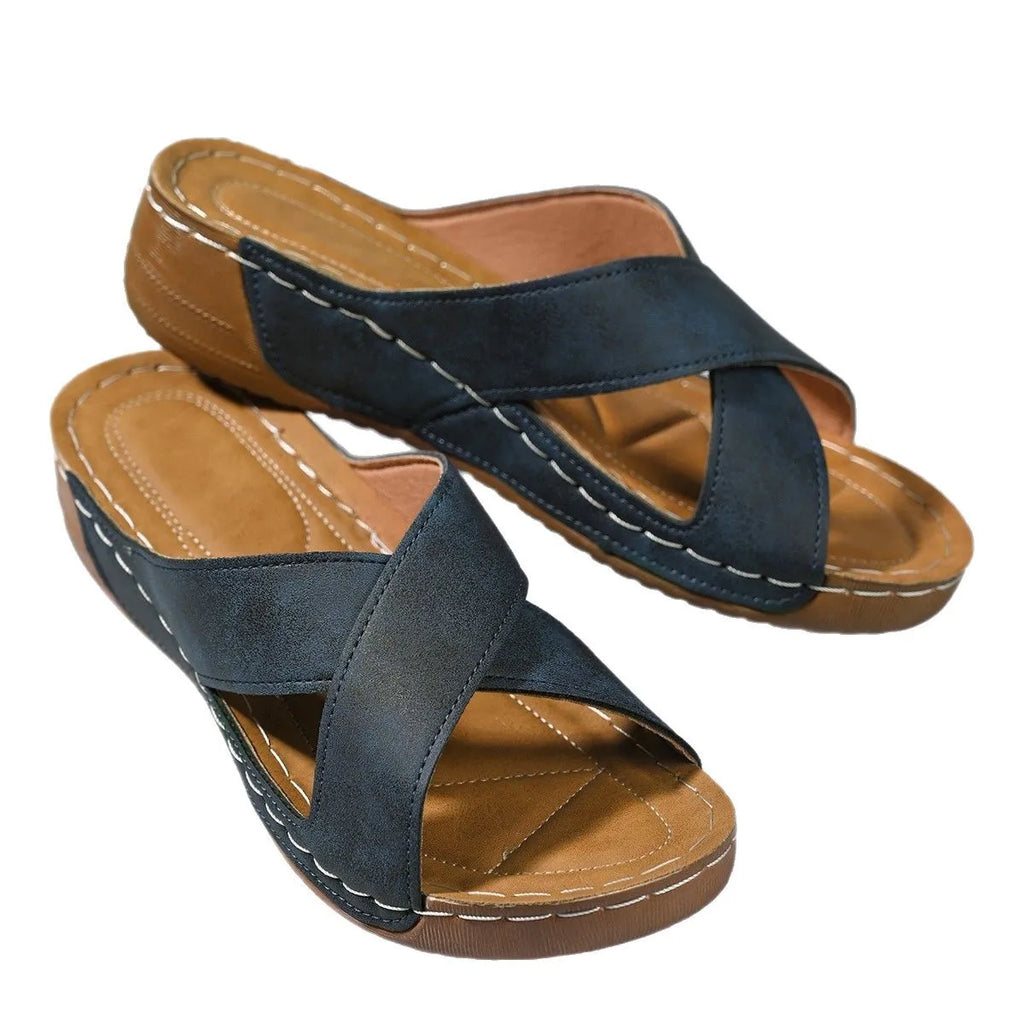 QF1 Cross Strap Women's Casual Roman Sandals Summer Outdoor Thick Sole Wedge Platform Shoes