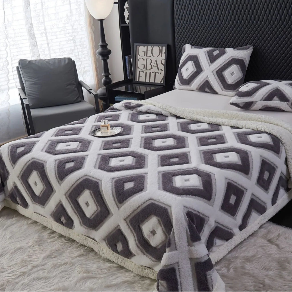 100% Polyester Luxury Jacquard Blanket Diamond Knitted Shawl Printed Geometric Design Four Seasons Use Extra-Large/Large Size