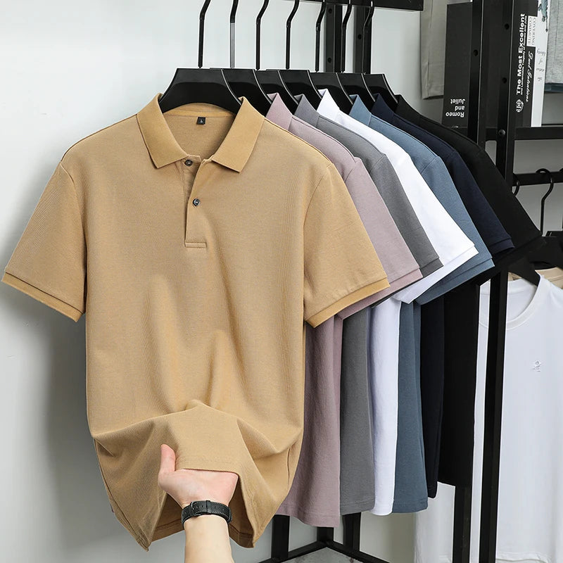Men's Summer New Arrival Cotton for Polo Shirt Custom Fit Short Sleeve with Solid Pattern - Free Item Weekend (50% off).