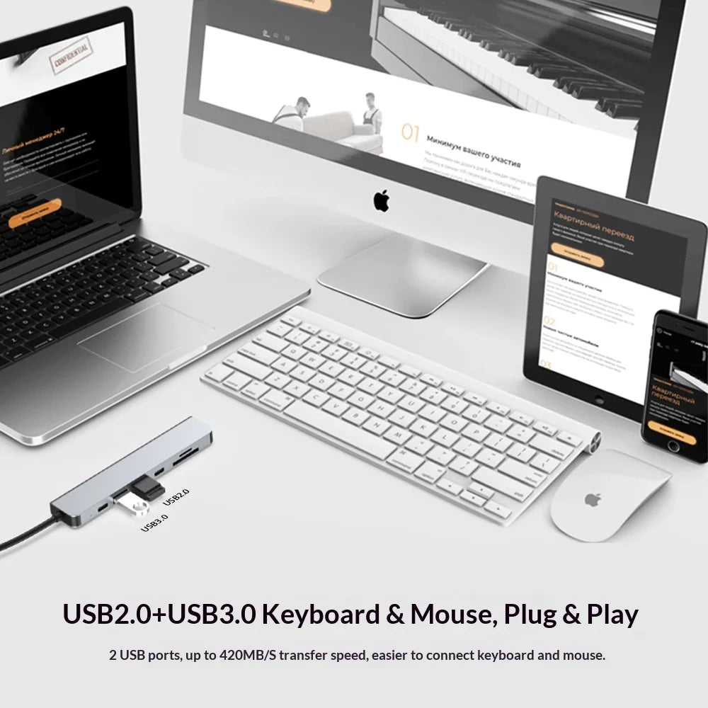 Cross-border Type-C 10-Port Aluminum Alloy Docking Station Hub Splitter USB3.0 for 2.0 for HD 4K Screen Mirroring Device Stock