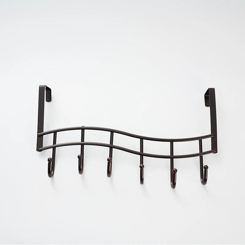 Creative Single Row Iron Wall 6 Hook Flexible Metal Coat Hanger for Living Room Bedroom Door No Punching Required Clothing Rack