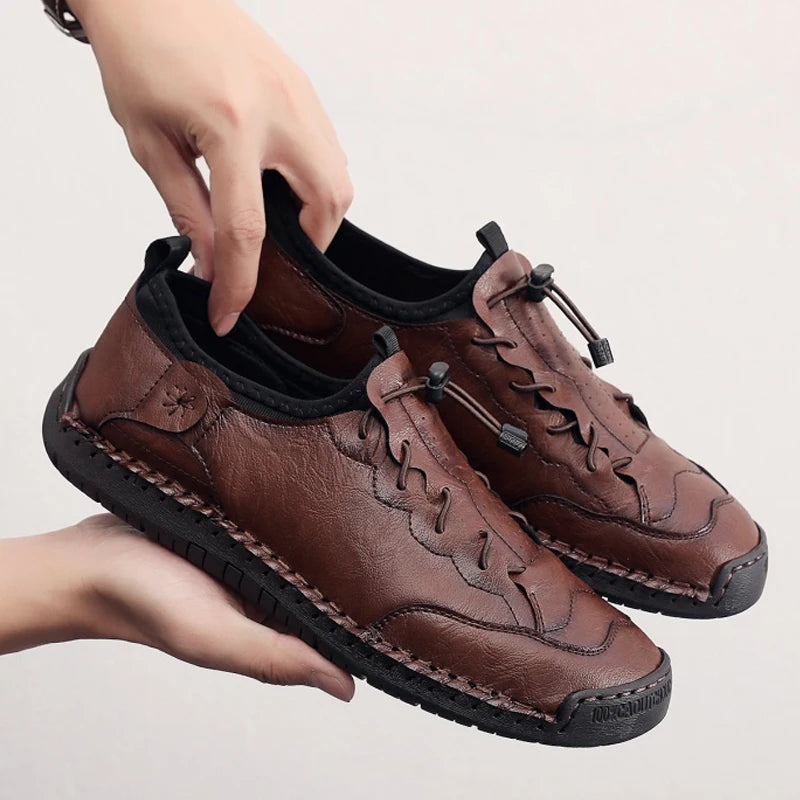 Factory Supply Custom LOGO Service Large Size Hand Made Stitched Casual Men Lace up Walking Driving Shoes