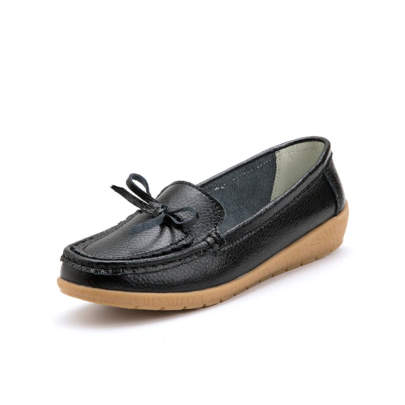 High Quality Women's Genuine Leather Lace-Up Loafers Floral Pattern Bow Large Size New Arrival Light Flat Summer Anti-Slippery