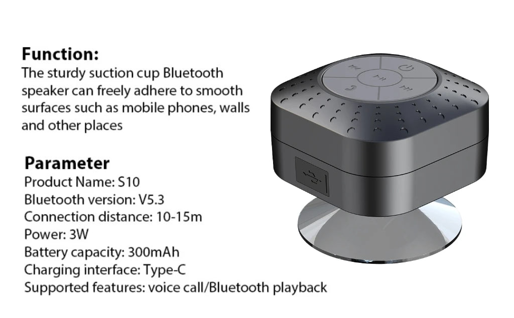 Portable Mini for V5.3 Speaker Built-in Microphone Featuring Powerful Sound Effects Rich Bass Large Plastic Suction Cup