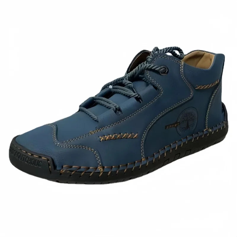 Men's Retro Lace-up Short High Top Boots Autumn Leather Flat Bottom Casual Shoes Plus Size Board Shoes