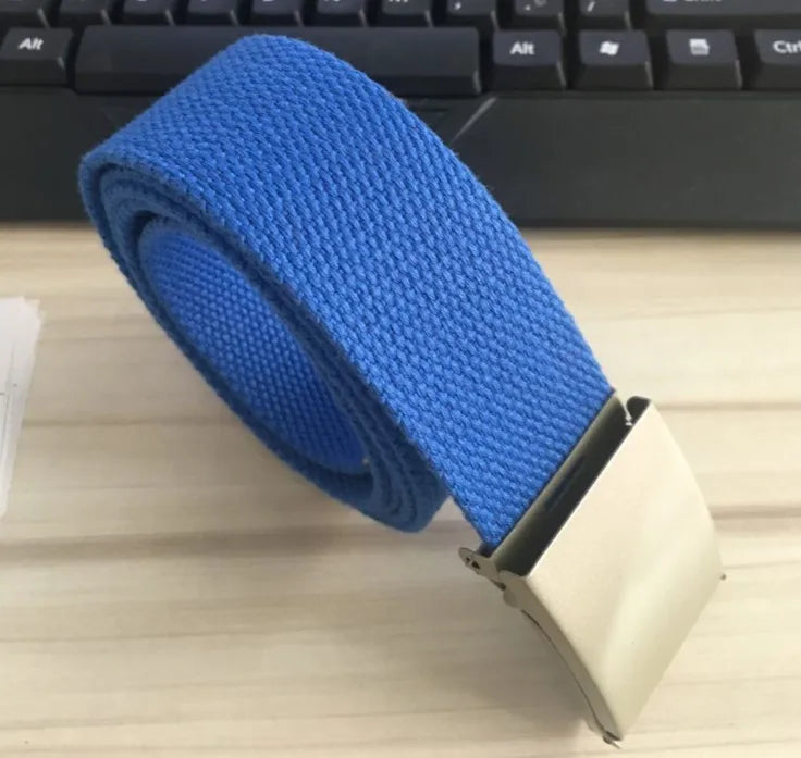 Fashion New Unisex Trousers Belts Canvas Belt Metal Buckle Men Women Boys Jeans Belts Candy Colors Top Quality Luxury Belts