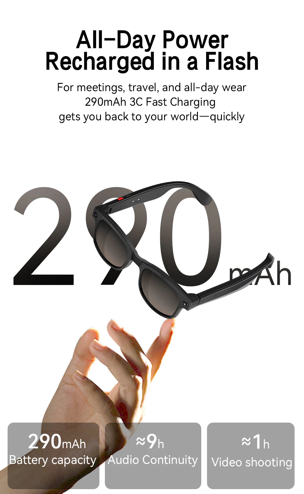 G2 Real-Time Translator Smart Glasses AI Voice Translation 8MP Camera for 32GB Music Player Wireless-Charge for Travel