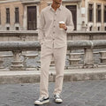 Fashion Men's 2-Piece Suit Casual Button Down Cardigan Long Sleeve and Long Pants Spring Autumn Suit