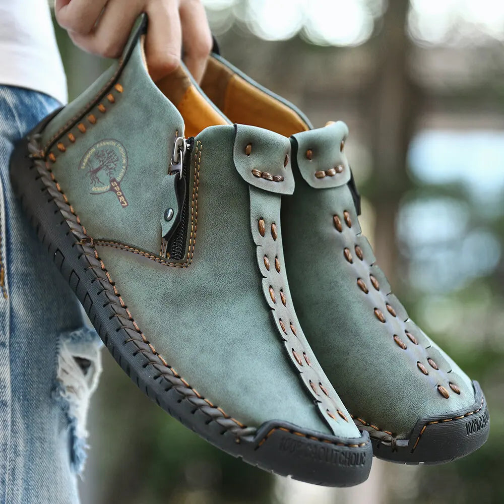 Men's for Martin Western Style Boots Fall/Winter New Large Size Zipper Hand-Sewn Tooling for Outdoor Leisure
