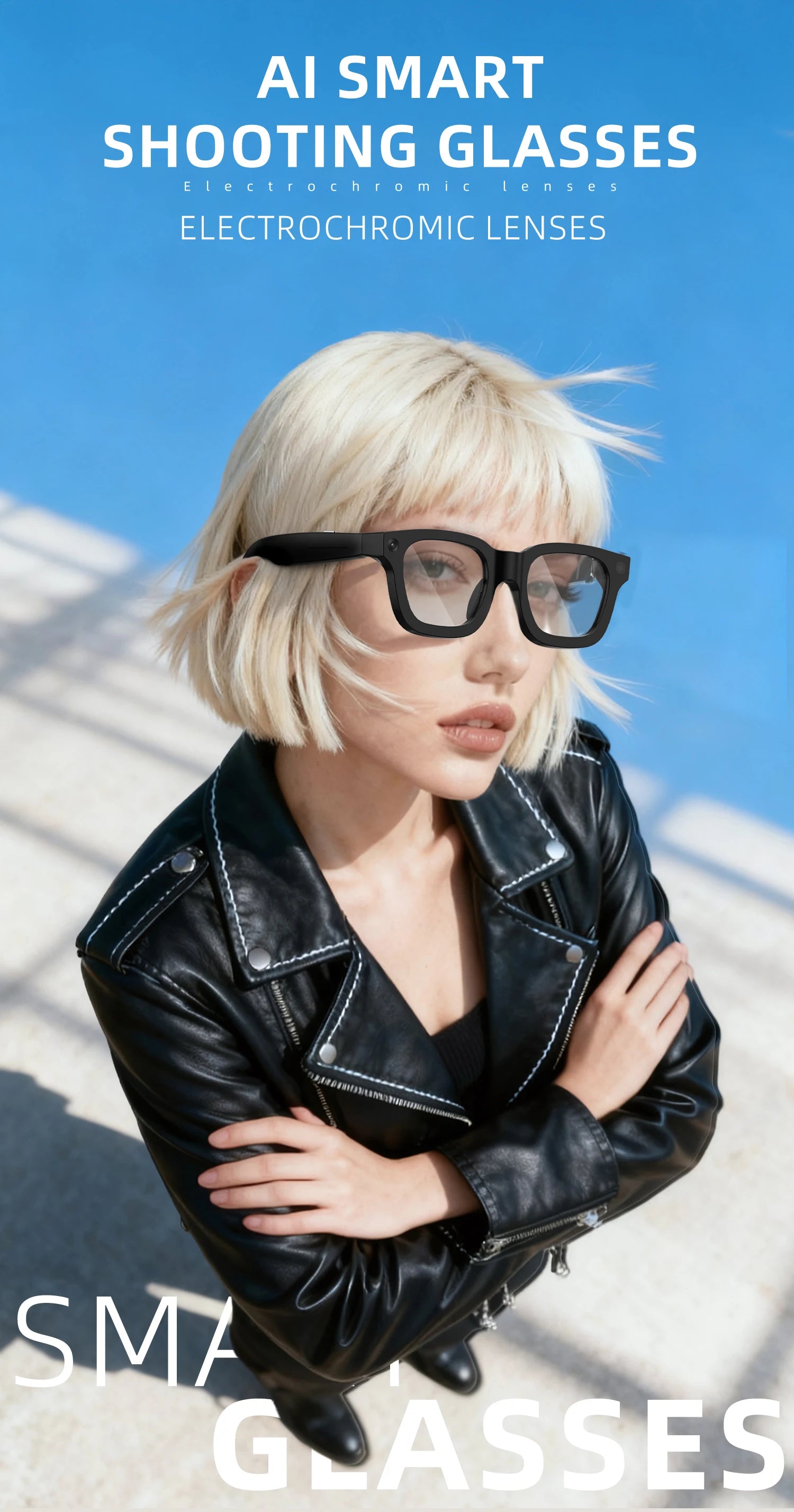 G300C New Technology High Quality Electrochromic Lens 1080p HD Shooting Smart Glasses AI Assistant IP68 Waterproof Voice Control