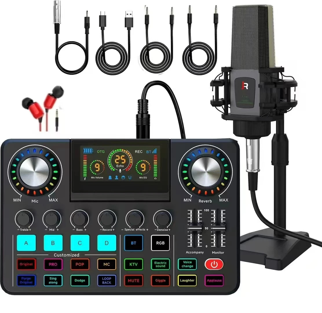 Professional Audio Sound Card Mixer and Microphone Set Live Streaming Kit Studio Audio Interface Broadcasting