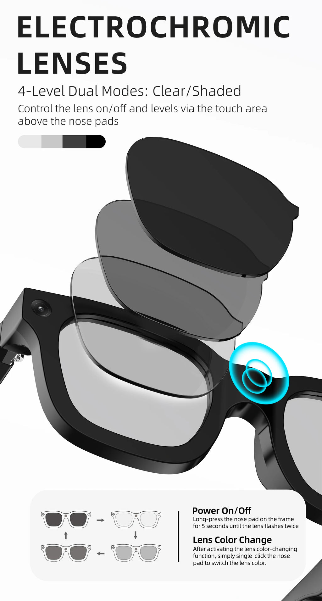 G300C New Technology High Quality Electrochromic Lens 1080p HD Shooting Smart Glasses AI Assistant IP68 Waterproof Voice Control