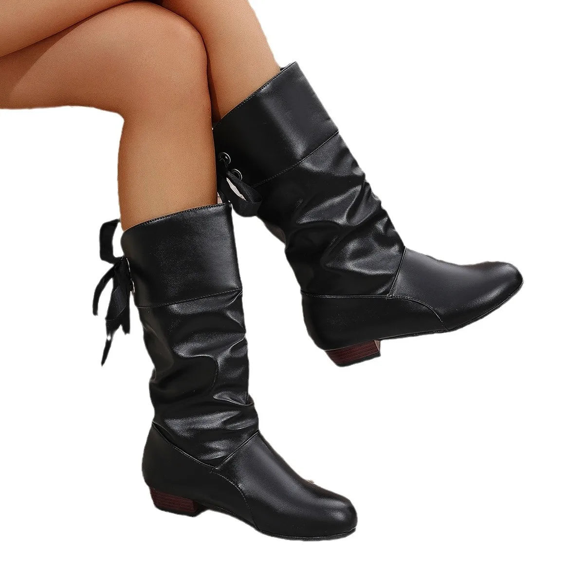 QLFashion2024 Autumn And Winter Extra Large Size Student Knight Boots Supply Low Heel Round Head Back Lace Warm Women 231