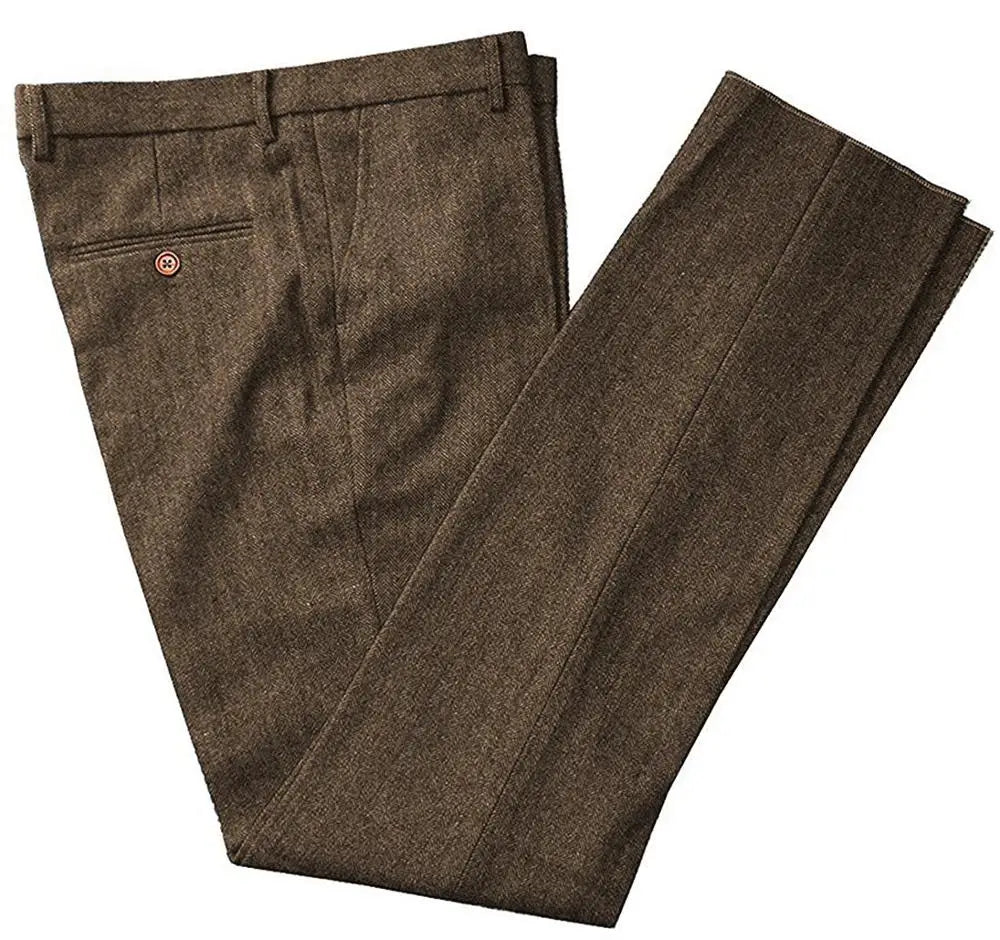 Classic mens pants Tweed Herringbone pants men dress pants Casual suit Trousers for wedding party Tailored Fit Brown Pants